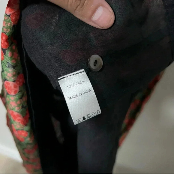 Banjanan Green Red Floral 100% Cotton Smocked Mini Dress XS - Picture 7 of 8